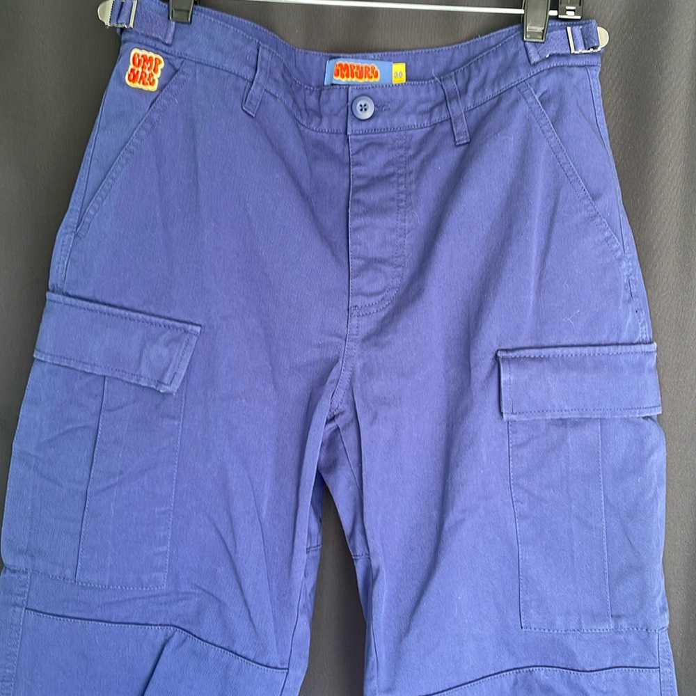 Mens Empyre Cargo Pants Size 30 Cotton Blue Relaxed Button Fly Adjustable
